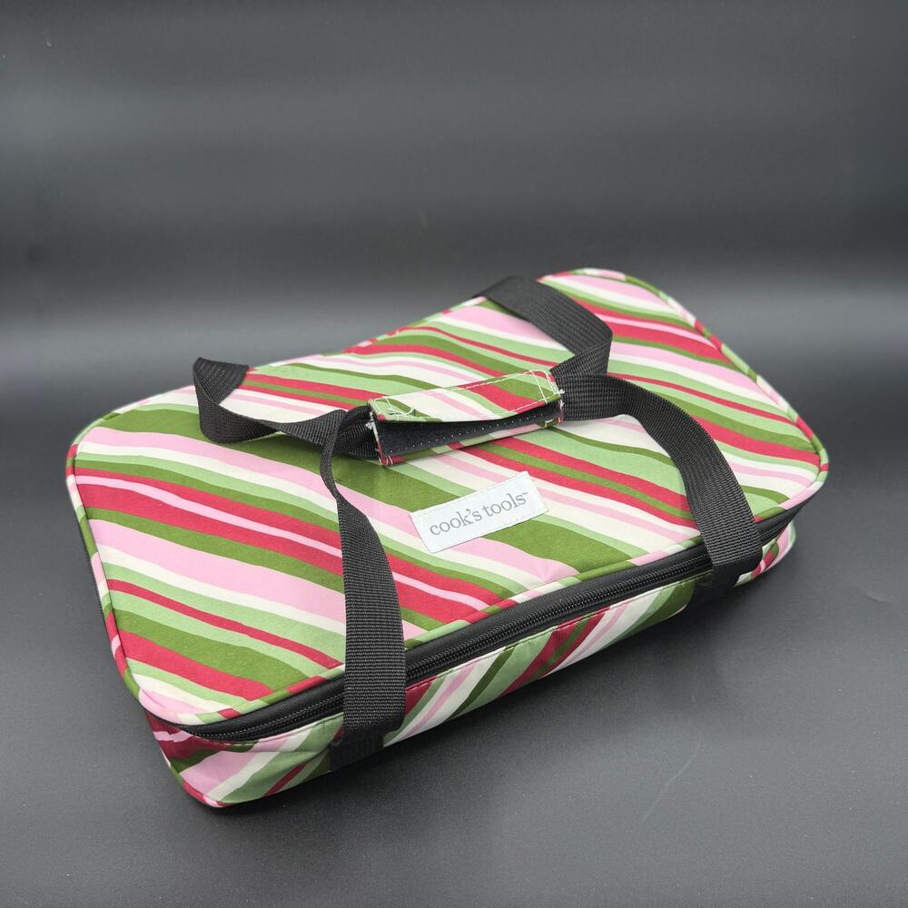 Cook’s Tools Insulated Casserole Carrier Pink Green Striped 14.5 Inch‎